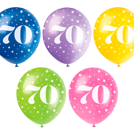 Ballonnen 70 Jaar Confetti 30cm 5st van Unique koop je bij Partywinkel