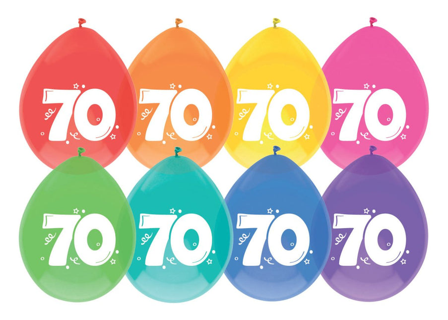 Ballonnen 70 Jaar Gekleurd 30cm 8st van Haza Witbaard koop je bij Partywinkel