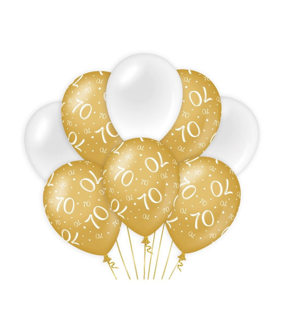 Ballonnen 70 Jaar Goud Wit 30cm 8st van Paper Dreams koop je bij Partywinkel