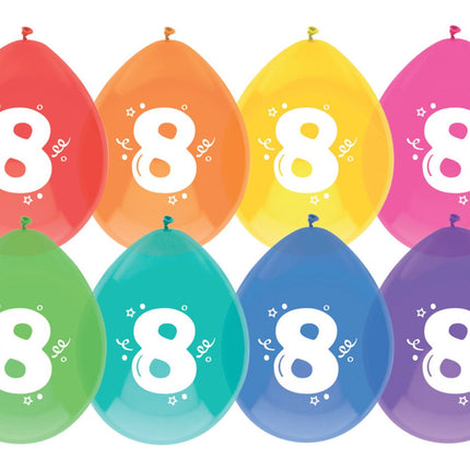 Ballonnen 8 Jaar Gekleurd 30cm 8st van Haza Witbaard koop je bij Partywinkel