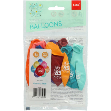 Ballonnen 85 Jaar Gekleurd 23cm 8st van Folat koop je bij Partywinkel