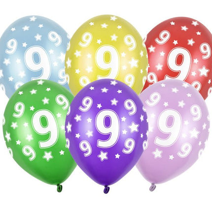 Ballonnen 9 Jaar Gekleurd Metallic 30cm 6st van Partydeco koop je bij Partywinkel