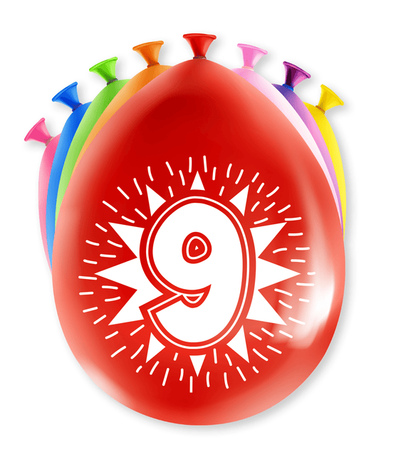 Ballonnen 9 Jaar Hoera 30cm 8st van Paper Dreams koop je bij Partywinkel