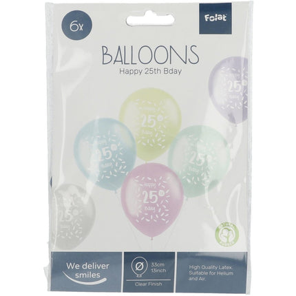 Ballonnen Happy 25Th Bday 33cm 6st van Folat koop je bij Partywinkel