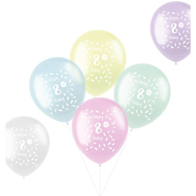 Ballonnen Happy 8th Bday 33cm 6st van Folat koop je bij Partywinkel