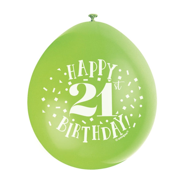 Ballonnen Happy Birthday 21 Jaar 28cm 10st van Unique koop je bij Partywinkel