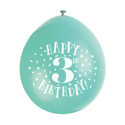 Ballonnen Happy Birthday 3 Jaar 28cm 10st van Unique koop je bij Partywinkel