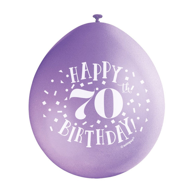 Ballonnen Happy Birthday 70 Jaar 28cm 10st van Unique koop je bij Partywinkel