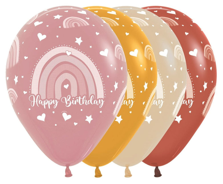 Ballonnen Happy Birthday Boho Rainbow Mix 30cm 25st van Sempertex koop je bij Partywinkel