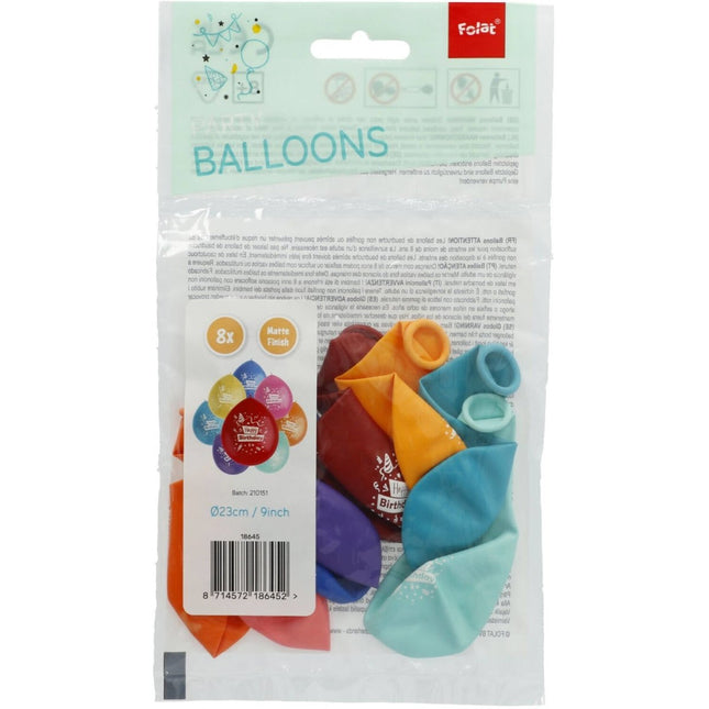 Ballonnen Happy Birthday Gekleurd 23cm 8st van Folat koop je bij Partywinkel