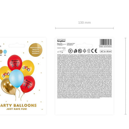 Ballonnen Happy Birthday Race Mix 30cm 6st van Partydeco koop je bij Partywinkel