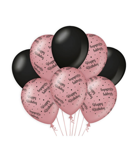 Ballonnen Happy Birthday Rose Zwart 30cm 8st van Paper Dreams koop je bij Partywinkel