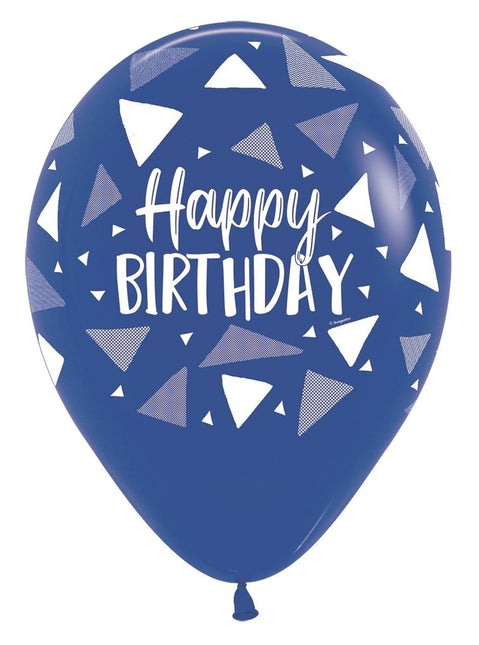 Ballonnen Happy Birthday Triangles Blue Mix 30cm 25st van Sempertex koop je bij Partywinkel