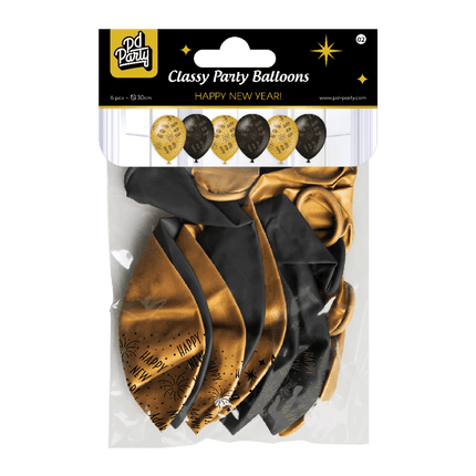 Ballonnen Happy New Year Goud Zwart 30cm 6st van Paper Dreams koop je bij Partywinkel