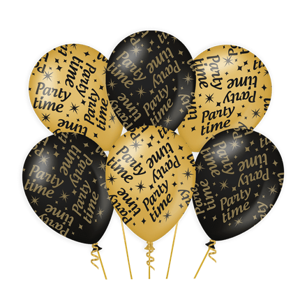 Ballonnen Party Time Goud Zwart 30cm 6st van Paper Dreams koop je bij Partywinkel
