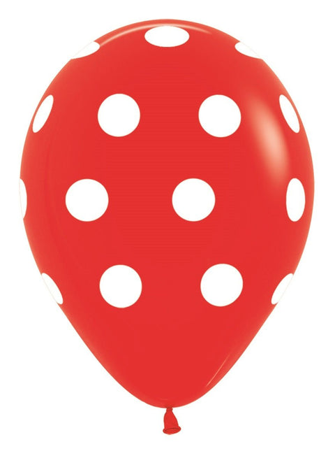 Ballonnen Polka Dots Red 30cm 25st van Sempertex koop je bij Partywinkel