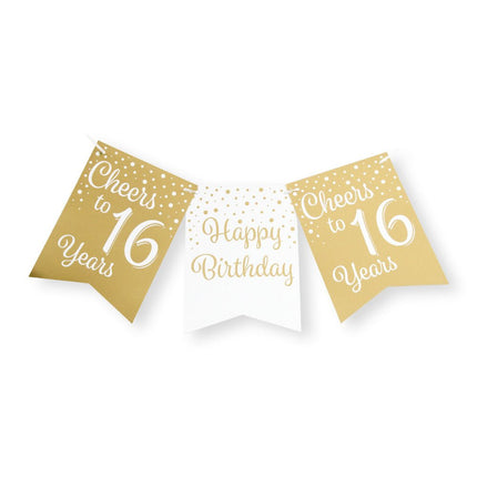 Banner 16 Jaar Goud Wit 6m van Paper Dreams koop je bij Partywinkel