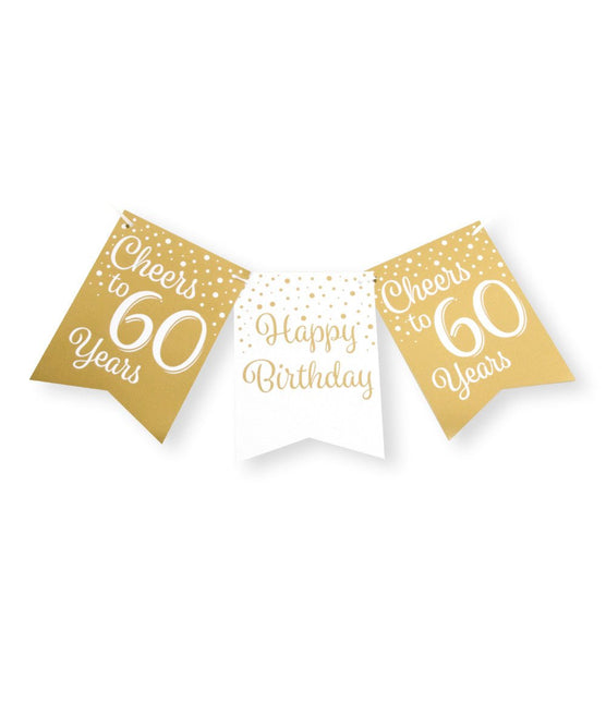 Banner 60 Jaar Goud Wit 6m van Paper Dreams koop je bij Partywinkel