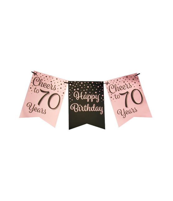 Banner 70 Jaar Roze Zwart 6m van Paper Dreams koop je bij Partywinkel