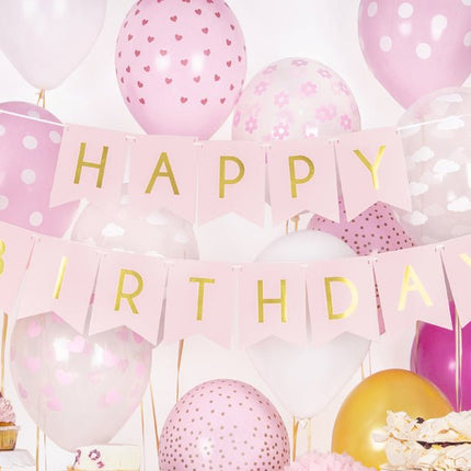 Banner Happy Birthday Lichtroze 1,75m van Partydeco koop je bij Partywinkel