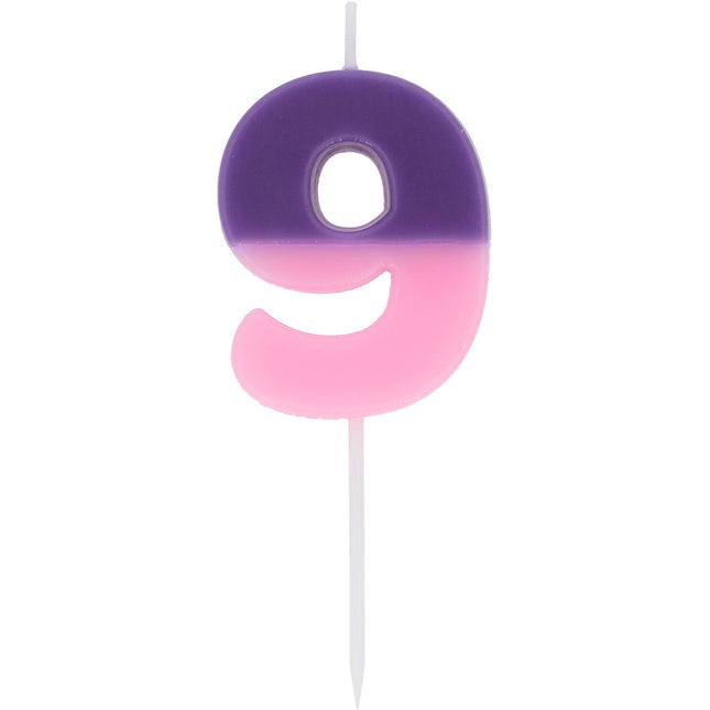 9 Years Candle Purple Pink 9cm
