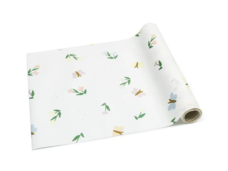Chemin de table fleurs blanc 5m