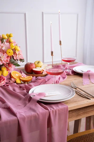Chemin de table rose 5m