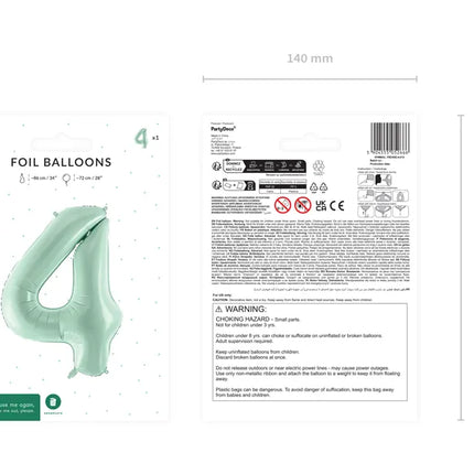 4 Year Figure Balloon Mint Green Empty 72cm