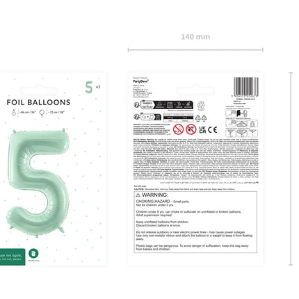 Ballon de 5 ans vert menthe vide 72cm