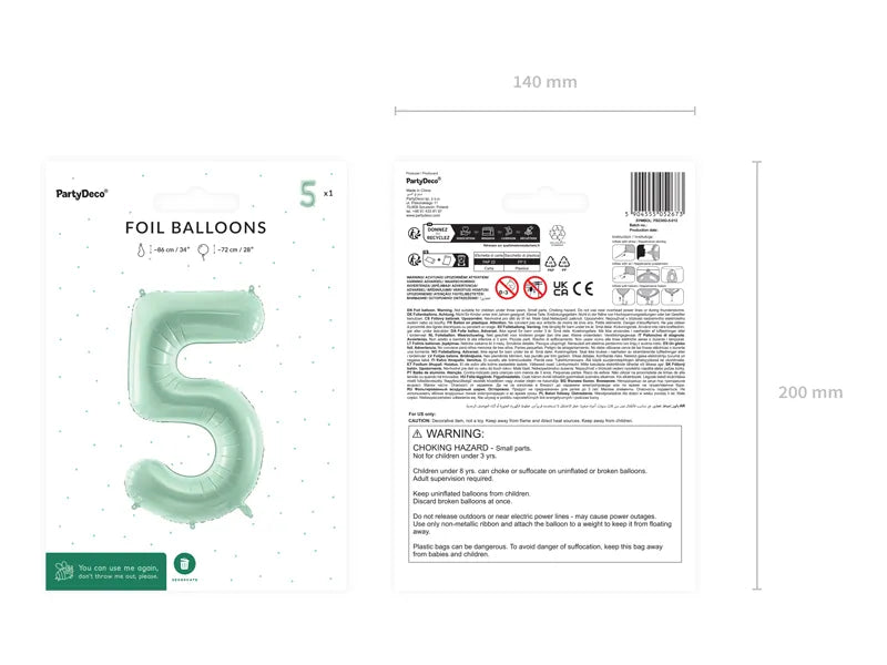 Ballon de 5 ans vert menthe vide 72cm