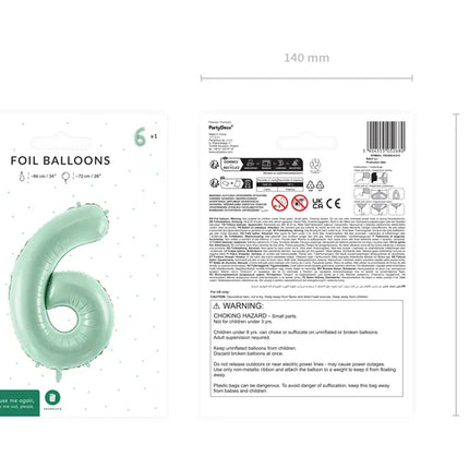 6 Year Figure Balloon Mint Green Empty 72cm