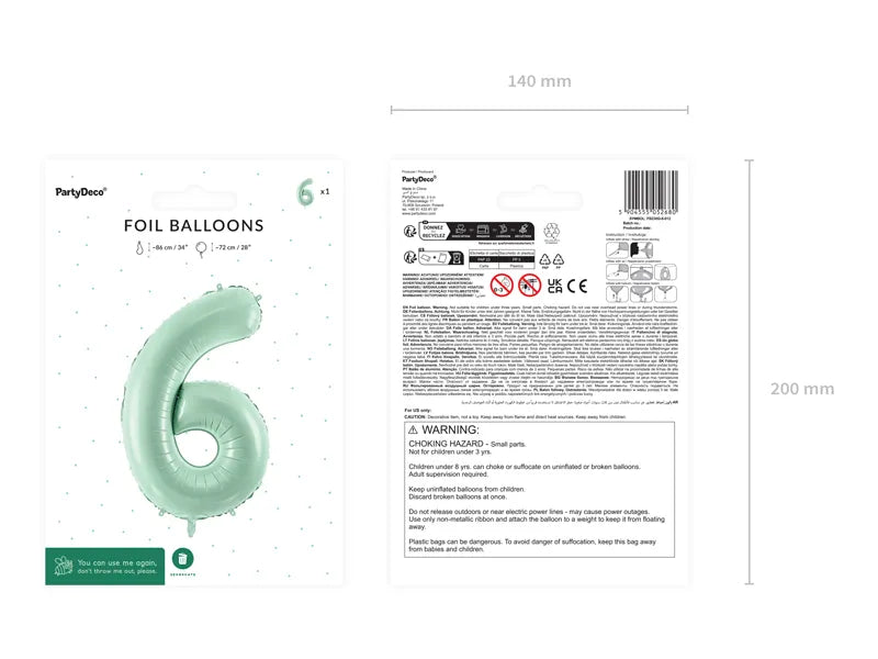 6 Year Figure Balloon Mint Green Empty 72cm
