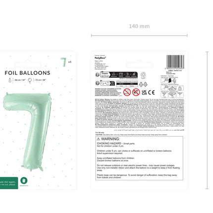 7 Year Figure Balloon Mint Green Empty 72cm