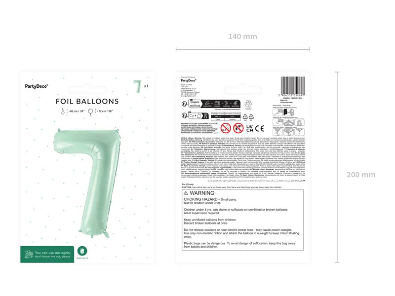7 Year Figure Balloon Mint Green Empty 72cm