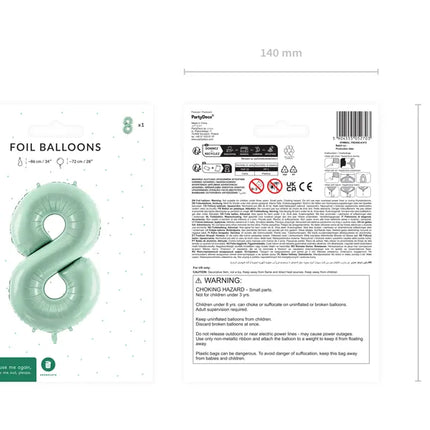 8 Year Figure Balloon Mint Green Empty 72cm