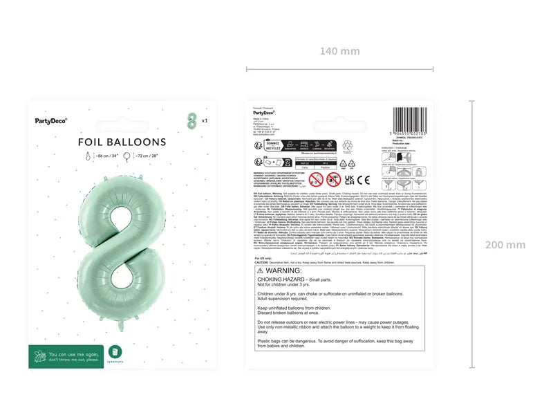 8 Year Figure Balloon Mint Green Empty 72cm