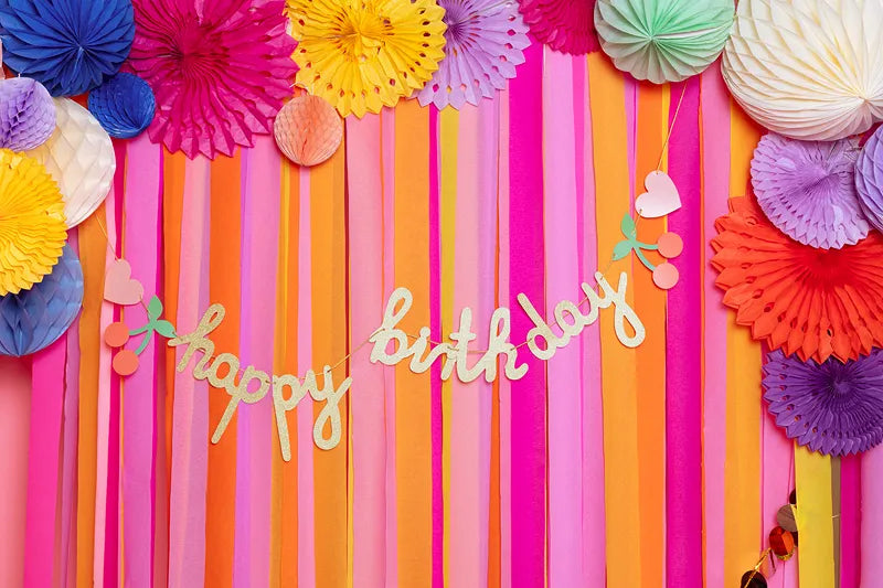 Guirlande de lettres Happy Birthday or avec ruban 2m