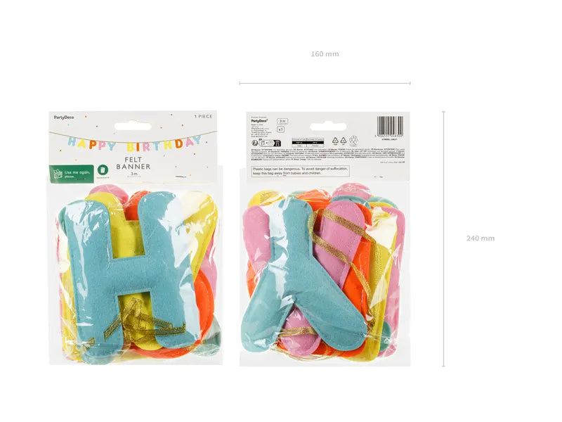 Guirlande de lettres Happy Birthday Feutre coloré 3m