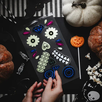 Dia De Los Muertos Stickers Gel Glow In The Dark 2 pieces