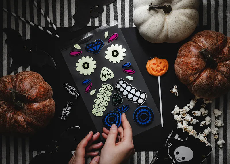 Dia De Los Muertos Stickers Gel Glow In The Dark 2 pieces
