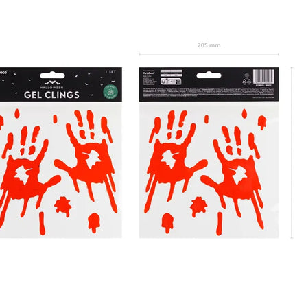 Autocollant de fenêtre Halloween Mains sanglantes rouges 24.5cm