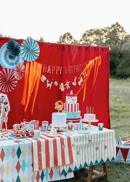 Nappe de cirque papier rayé rouge blanc 1.8m