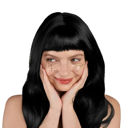 Perruque noire cheveux longs avec franges