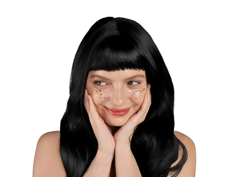 Perruque noire cheveux longs avec franges