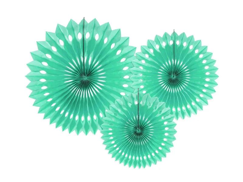 Eventails en papier vert menthe 20cm 3pcs