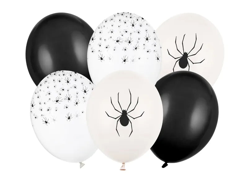 Ballons d'Halloween Noirs Blancs Araignées 30cm 6pcs