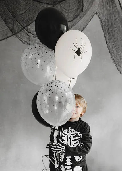 Ballons d'Halloween Noirs Blancs Araignées 30cm 6pcs