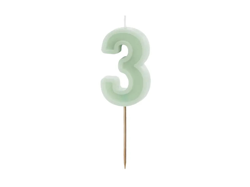 Bougie de 3 ans Vert Menthe 10cm