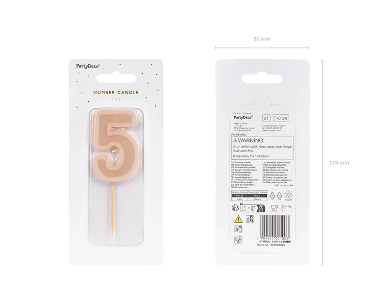Bougie de 5 ans rose 10cm