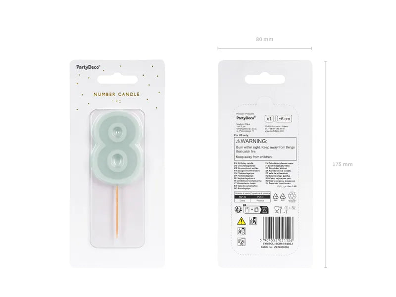 Bougie de 8 ans verte 10cm